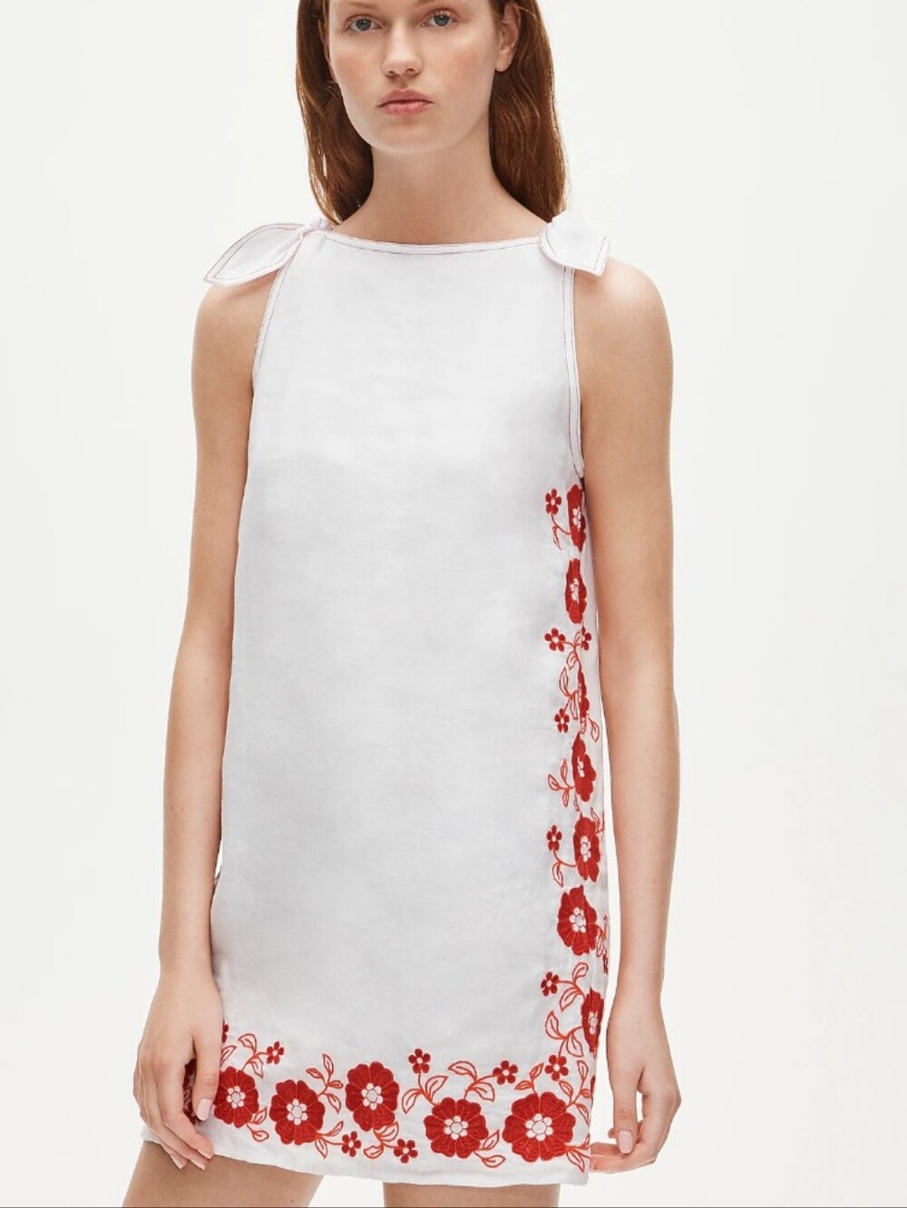 J. Crew White Mini Dress with Red Floral Embroidery